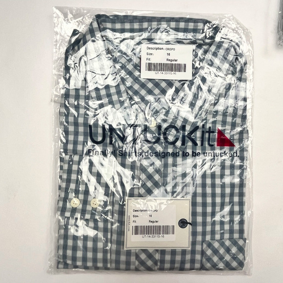 UNTUCKit Womens Crispo Shirt Blue White Gingham Button Down Long Sleeve 16 NWT - Picture 1 of 6